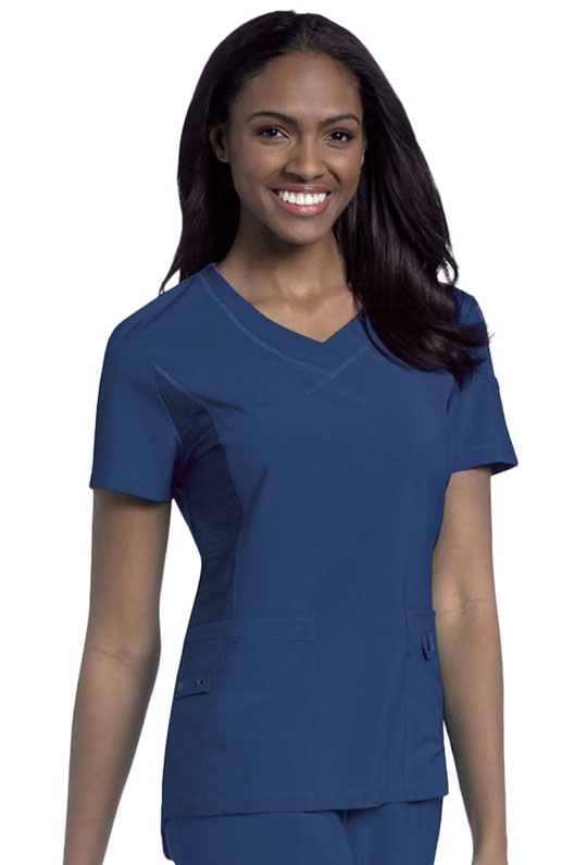 Women's Curved Knit Panel V-Neck Solid Scrub Top