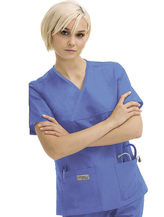 Womens Double Pocket Crossover Scrub Top by Urbane